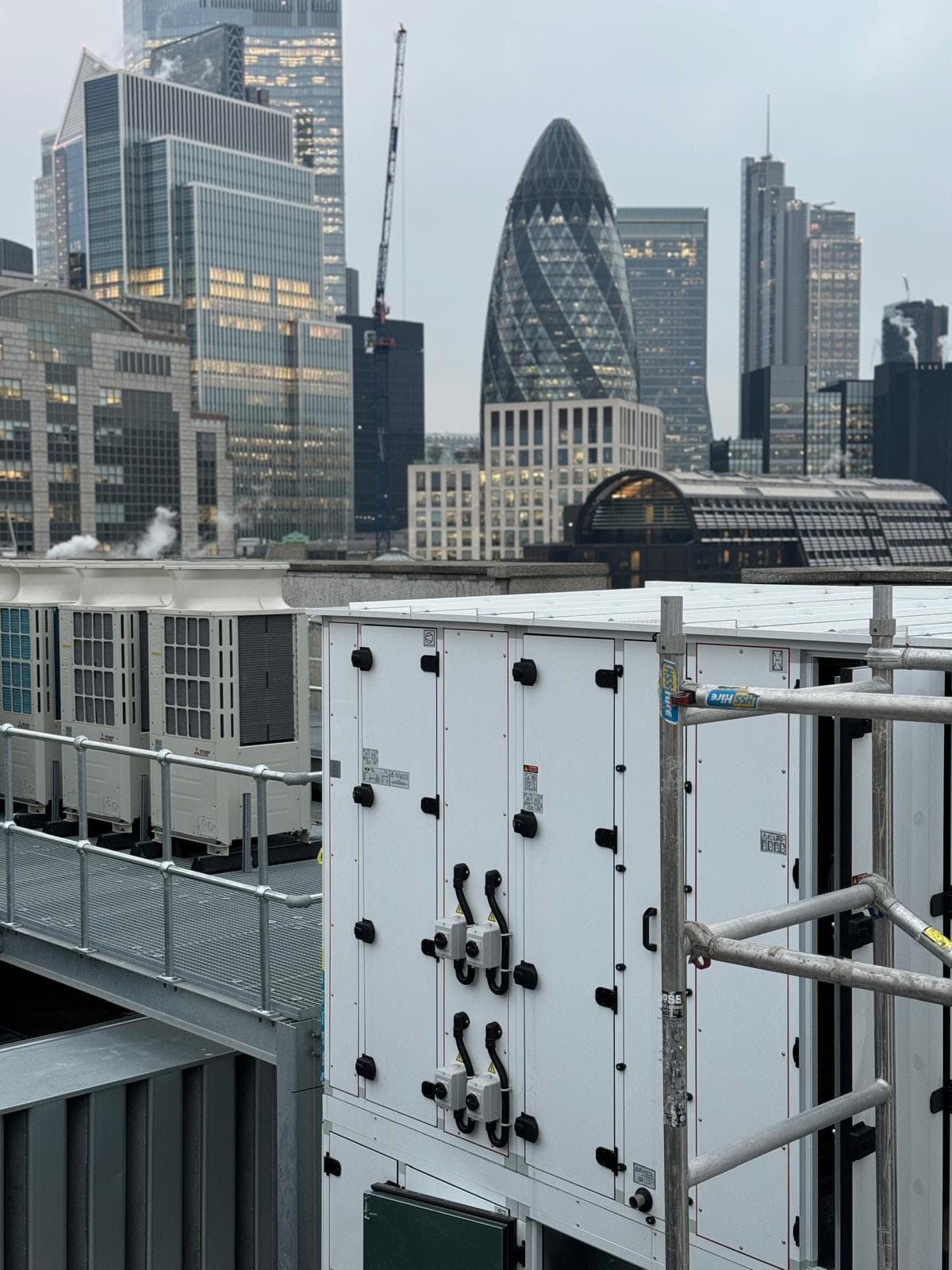 Commercial rooftop HVAC and air-handling installation above the City of London